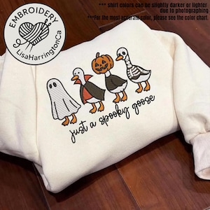 Just a Spooky Goose Embroidered Sweatshirt, Funny Halloween Goose Sweatshirt, Goose in Halloween Costumes Sublimation, Cute Horror shirt