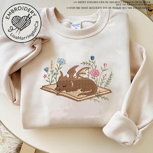 Embroidered Floral Dragon Book Shirt, Fantasy Book Lover Shirt, Bookworm Gift, Bookish Dragon Shirt, Dragon Lover Gift, Reading Shirt