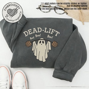 Embroidered Deadlift Workout Halloween Sweatshirt, Deadlift T-shirt, Cute Ghost Shirt, Funny Gym Shirt, Lifting Tee, Weightlifting Shirt