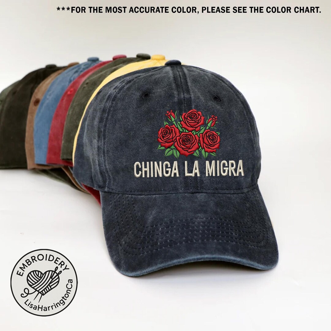 Floral Chinga La Migra Embroidered Baseball Cap, Abolish ICE Embroidery ...