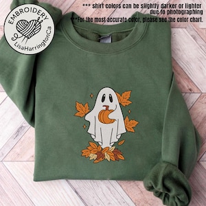 Embroidered Fall Ghost Sweatshirt, Autumn Cozy Season Sweatshirt, Pumpkin, Embroidered Mushroom Sweater, Halloween Sweatshirt, Fall Apparel