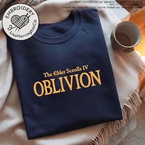 Vintage Gold Oblivion Embroidered Sweatshirt, Elder Scrolls Sweatshirt, Skyrim Sweatshirt, Oblivion Sweatshirt, Gaming Embroidered Shirt