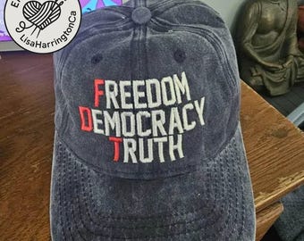 Gorra bordada FDT Libertad Democracia Verdad, Gorra de papá anti-Trump, Gorra con mensaje político, Gorra de protesta bordada para activistas