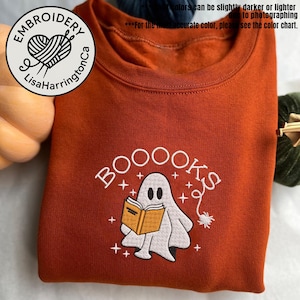 Embroidered Ghost Book Sweatshirt, Ghost Reading Books Sweatshirt, Fall Crewneck, Book Lover sweatshirt, Cute Halloween shirt