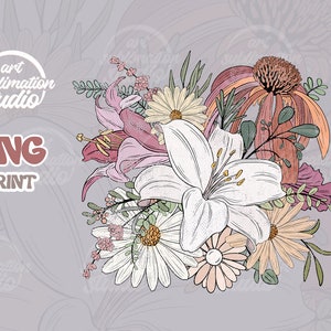 Boho Floral PNG: Vintage Flower Designs (Digital Download)