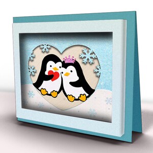 Penguin Couple Valentine Card SVG, Cricut Card SVG File, 3d popup Card, 3d papercut SVG card cut file, Shadow Box Card, CrafterLobby22