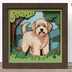 3D Labradoodle chien ombre boîte SVG, fichier Cricut SVG, fichier chien ombre boîte, papier cartonné SVG 3D papercut coupe fichier, CrafterLobby