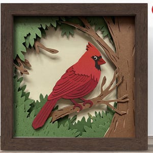 Boîte cardinale 3D SVG, fichier Cricut SVG, fichier de boîte d'ombre d'oiseau, fichier de coupe papier cartonné SVG 3D papercut, CrafterLobby