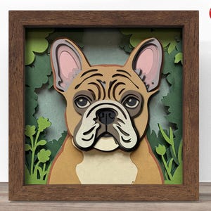 3D boîte d'ombre de bouledogue français SVG, fichier Cricut SVG, fichier de boîte d'ombre de chien, fichier découpé 3D papier cartonné SVG, CrafterLobby
