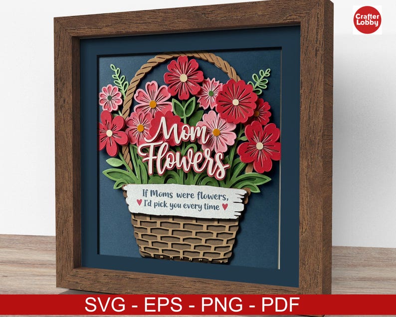 3d Mothers Day shadow box SVG, Cricut SVG File,  Flower for Mom shadow box file, CrafterLobby1