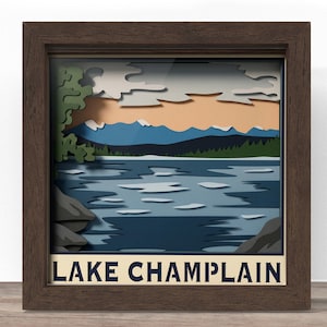 3D Lake Champlain Shadow Box SVG: Pappersklippt kartong Cricut-fil