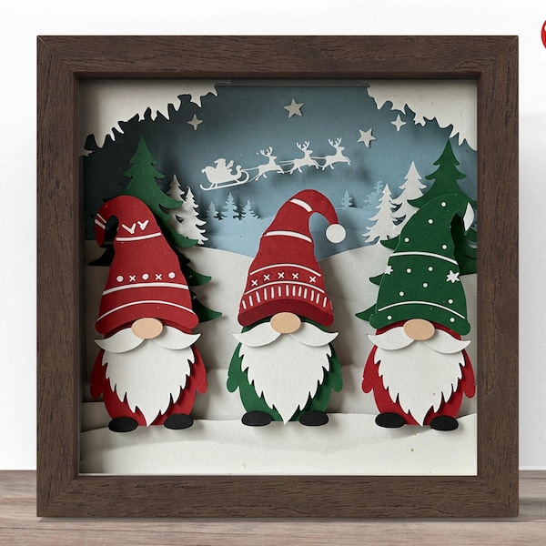 Christmas Gnome Shadow Box SVG: 3D Papercut File (Digital Download)