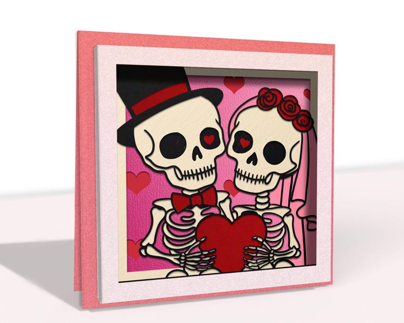 Skull Couple Valentine Card SVG, Cricut Card SVG File, 3d popup Card, 3d papercut SVG card cut file, Shadow Box Card, CrafterLobby2