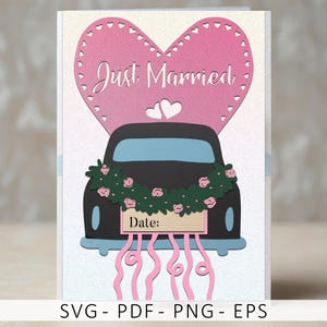 Frisch verheiratet Karte SVG, Cricut-Karte SVG-Datei, Hochzeitskarte svg, 3D Papierschnitt SVG-Karte Schnittdatei, CrafterLobby