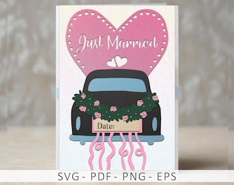Just Married Card SVG: 3D Papercut Wedding Card (Digital File)