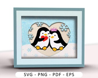 Penguin Valentine Card SVG: 3D Papercut Shadow Box (Digital Download)