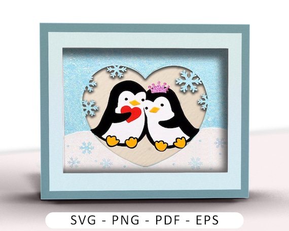Penguin Valentine Card SVG: 3D Papercut Shadow Box (Digital Download)