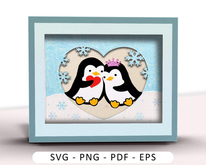 Penguin Couple Valentine Card SVG, Cricut Card SVG File, 3d popup Card, 3d papercut SVG card cut file, Shadow Box Card, CrafterLobby