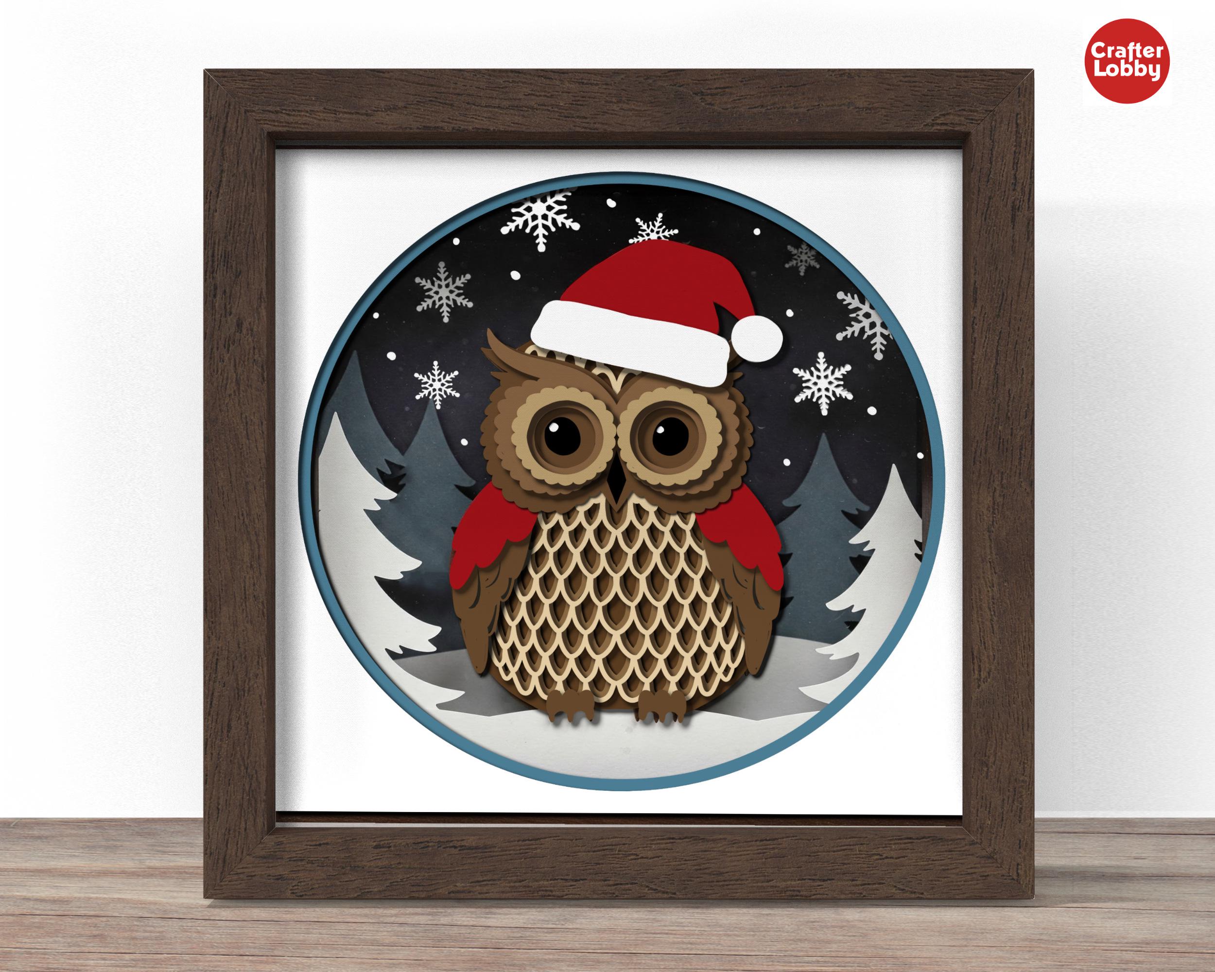3D Christmas Owl Shadow Box SVG: Papercut Template (Digital Download)