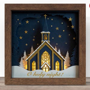 Boîte d'ombre d'église de Noël 3D SVG, fichier Cricut SVG, fichier de boîte d'ombre d'église, fichier de coupe papier cartonné SVG 3D papercut, CrafterLobby.