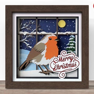 3d Christmas Robin shadow box SVG, Cricut SVG File, Merry Christmas shadow box file, 3d papercut SVG cut file, CrafterLobby