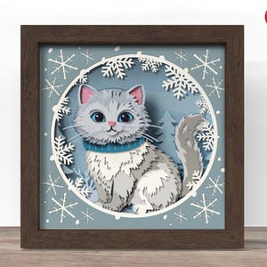 3D Winter cat Shadow Box SVG: Papercut Template (Digital Download)