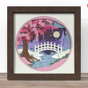 Vårkörsbärsblomsbro Shadow Box SVG: Cricut Papercut-fil
