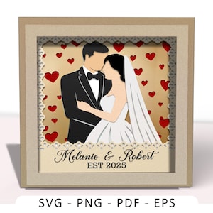 Tarjeta de aniversario de pareja personalizable SVG, archivo SVG de tarjeta Cricut, tarjeta emergente 3D, archivo de corte de tarjeta SVG de corte de papel 3D, tarjeta Shadow Box, CrafterLobby
