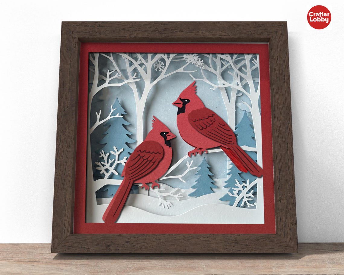 Winter Cardinal Pair Shadow Box SVG: 3D Papercut File (digital Download ...