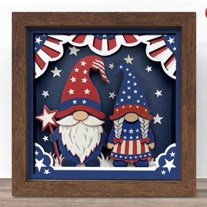 3d glückliches 4. Juli Gnompaar Schattenbox SVG, Cricut SVG-Datei, 3D Papierschnitt SVG-Datei, 3D Papierschnitt SVG, CrafterLobby