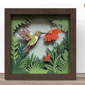 3D Hummingbird Shadow Box SVG: Papercut Cardstock File