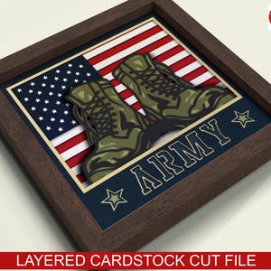 3d usa army boots shadow box SVG, Cricut SVG File, patriotic shadow box file, 3d papercut SVG cardstock cut file, CrafterLobby3