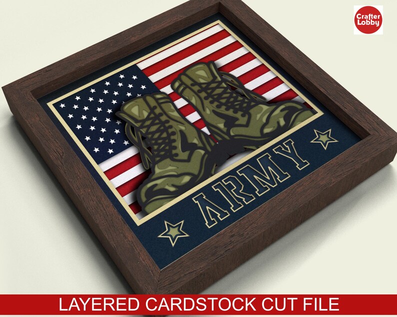 3d usa army boots shadow box SVG, Cricut SVG File, patriotic shadow box file, 3d papercut SVG cardstock cut file, CrafterLobby3