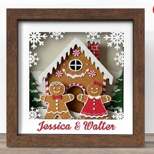 3D Gingerbread Couple Shadow Box SVG, Cricut SVG-bestand, Christmas Shadow Box-bestand, 3D-papercut SVG-karton gesneden bestand, CrafterLobby