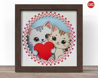 Valentine Cat Shadow Box SVG: 3D Papercut File