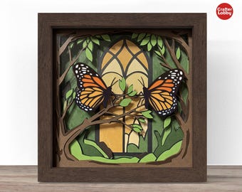 3D stained Glass butterfly Shadow Box SVG: Papercut File (Digital Download)