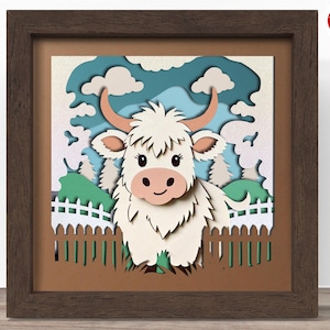 3D boîte d'ombre de ferme de vache des montagnes SVG, fichier Cricut SVG, fichier de boîte d'ombre de terres agricoles, fichier de coupe papier cartonné SVG 3D, CrafterLobby