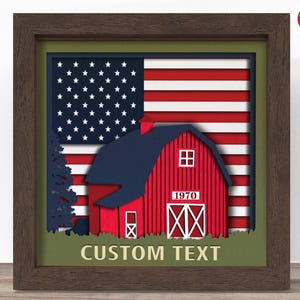 3D 4 juillet maison grange maison ombre boîte SVG, fichier Cricut SVG, fichier patriotique boîte ombre, papier cartonné SVG 3D papercut coupe fichier, CrafterLobby
