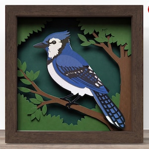 3D geai bleu boîte d'ombre SVG, fichier Cricut SVG, fichier de boîte d'ombre d'oiseau, fichier de coupe papier cartonné SVG 3D papercut, CrafterLobby