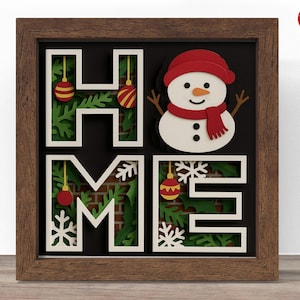 3d snowman home shadow box SVG, Cricut SVG File, Christmas shadow box file, 3d papercut winter SVG cut file, CrafterLobby