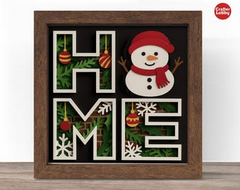 3D Snowman Home Shadow Box SVG, Christmas Papercut-bestand