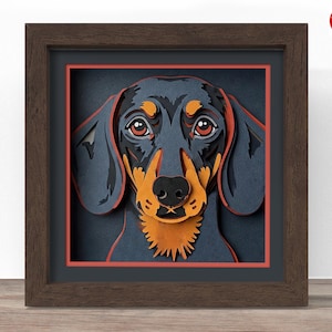 3d dachshund shadow box SVG, Cricut SVG File, dog shadow box file, 3d papercut SVG cardstock cut file, CrafterLobby