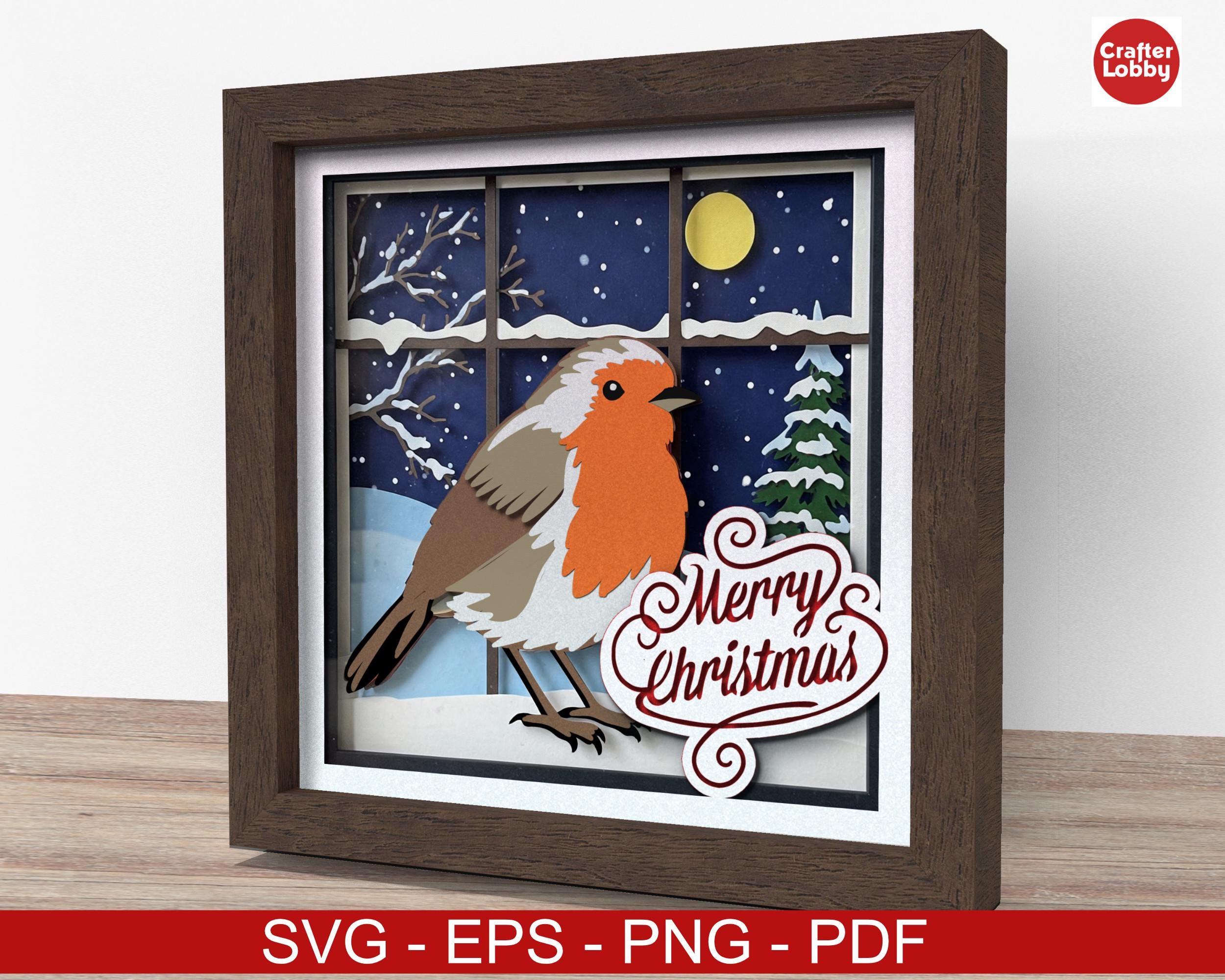 3DクリスマスロビンシャドーボックスSVG：クリカット用ペーパーカット