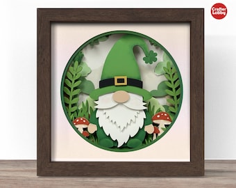 St Patrick's Gnome Shadow Box SVG: 3D Papercut File