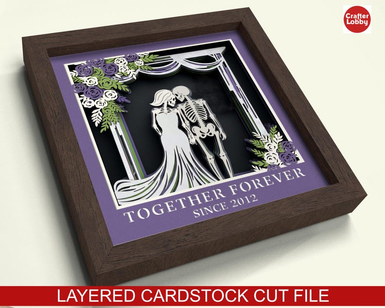 Skeleton Couple Wedding Shadow Box SVG: 3D Papercut File (digital ...