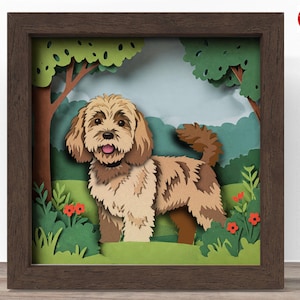 3D Cavapoo chien boîte d'ombre SVG, fichier Cricut SVG, fichier de boîte d'ombre de chien, 3D papier cartonné SVG coupe fichier, CrafterLobby