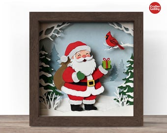 3D Santa Cardinal Shadow Box SVG: Christmas Papercut-bestand (digitale download)