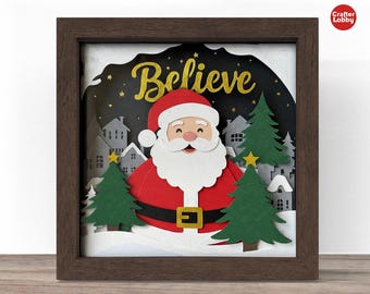 3D SVG クリスマス シャドーボックス、レイヤード ウィンター シャドー