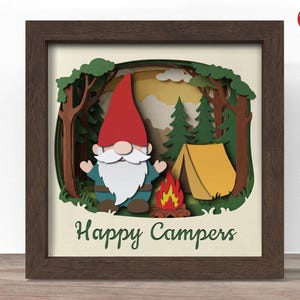 Caixa de sombra 3d camper gnome SVG, arquivo Cricut SVG, arquivo de caixa de sombra para acampamento de verão, arquivo de corte de papel cartão 3d papercut SVG, CrafterLobby