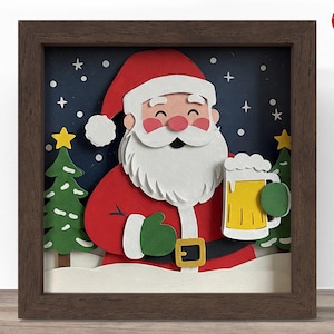 3d santa with beer shadow box SVG, Cricut SVG File, Christmas shadow box file, 3d papercut SVG cardstock cut file, CrafterLobby